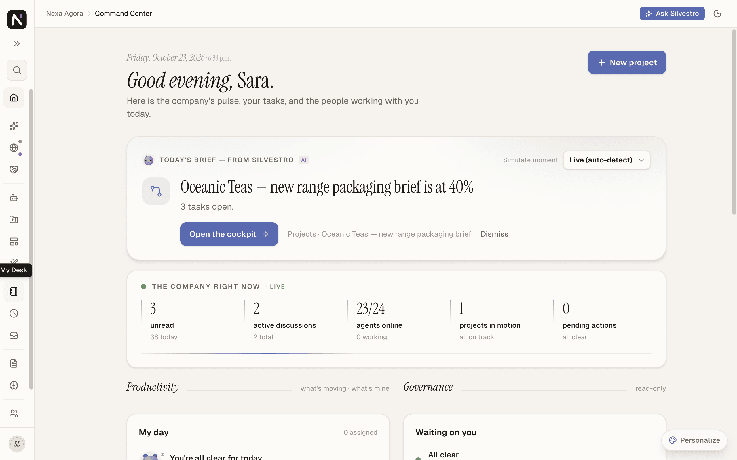 The sidebar collapsed to a rail of icons, with the name of one icon shown on hover.