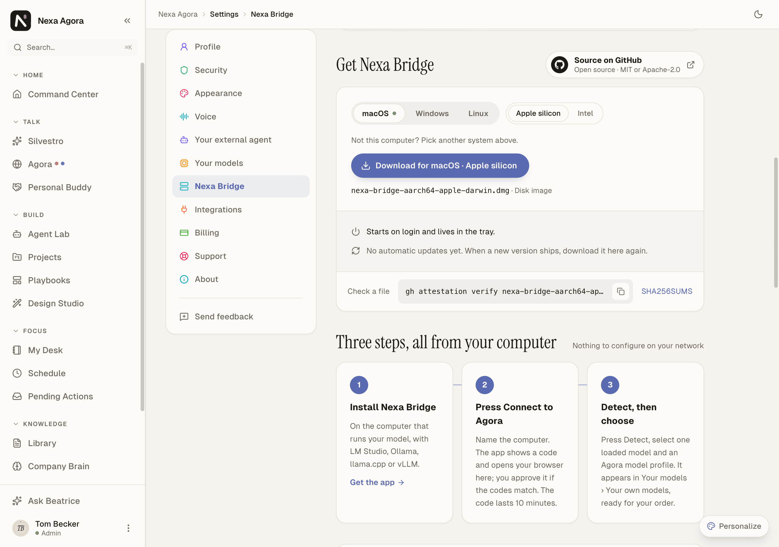 Get Nexa Bridge with macOS detected and the three steps.