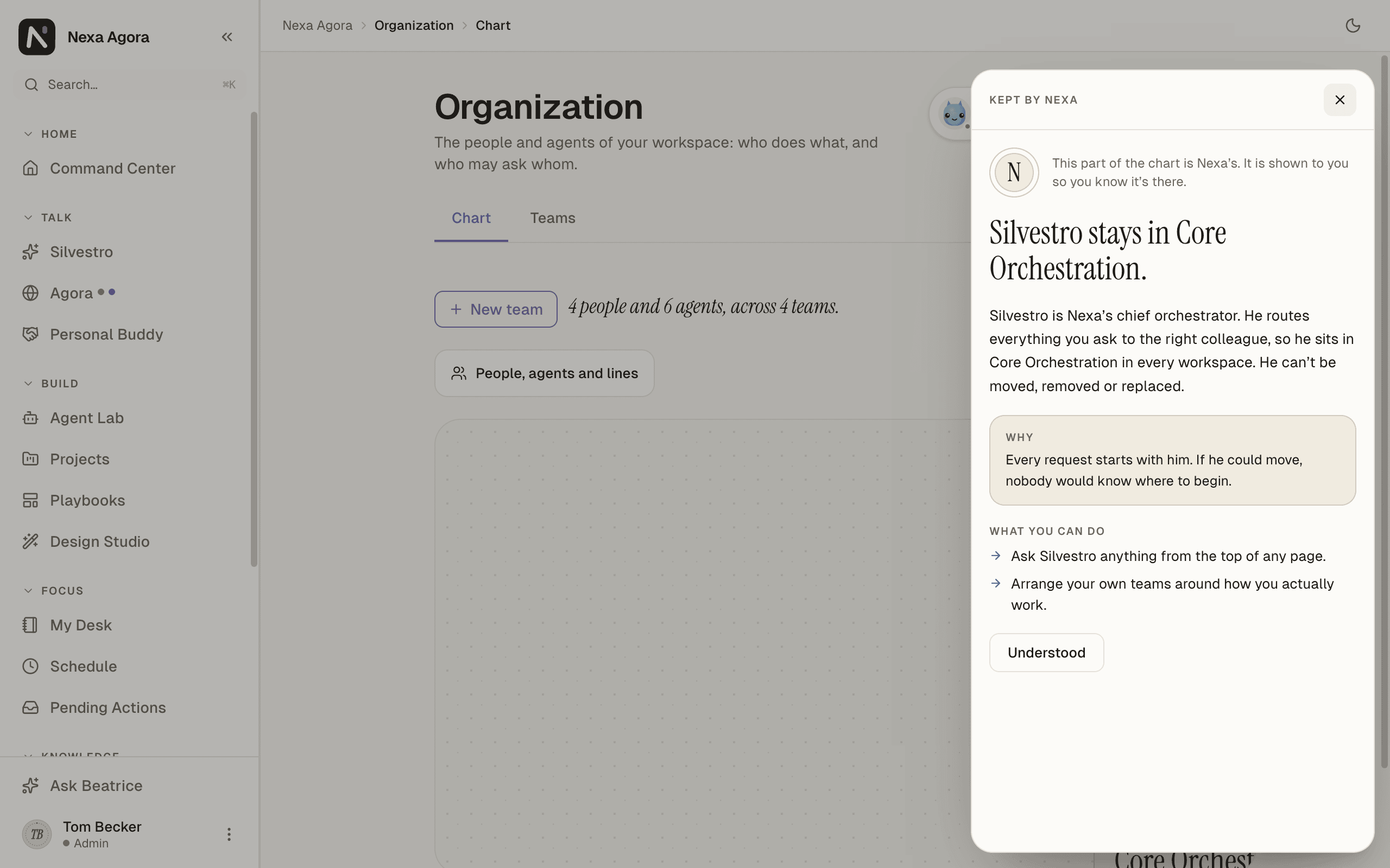 The Why explanation for Silvestro: "Silvestro stays in Core Orchestration."