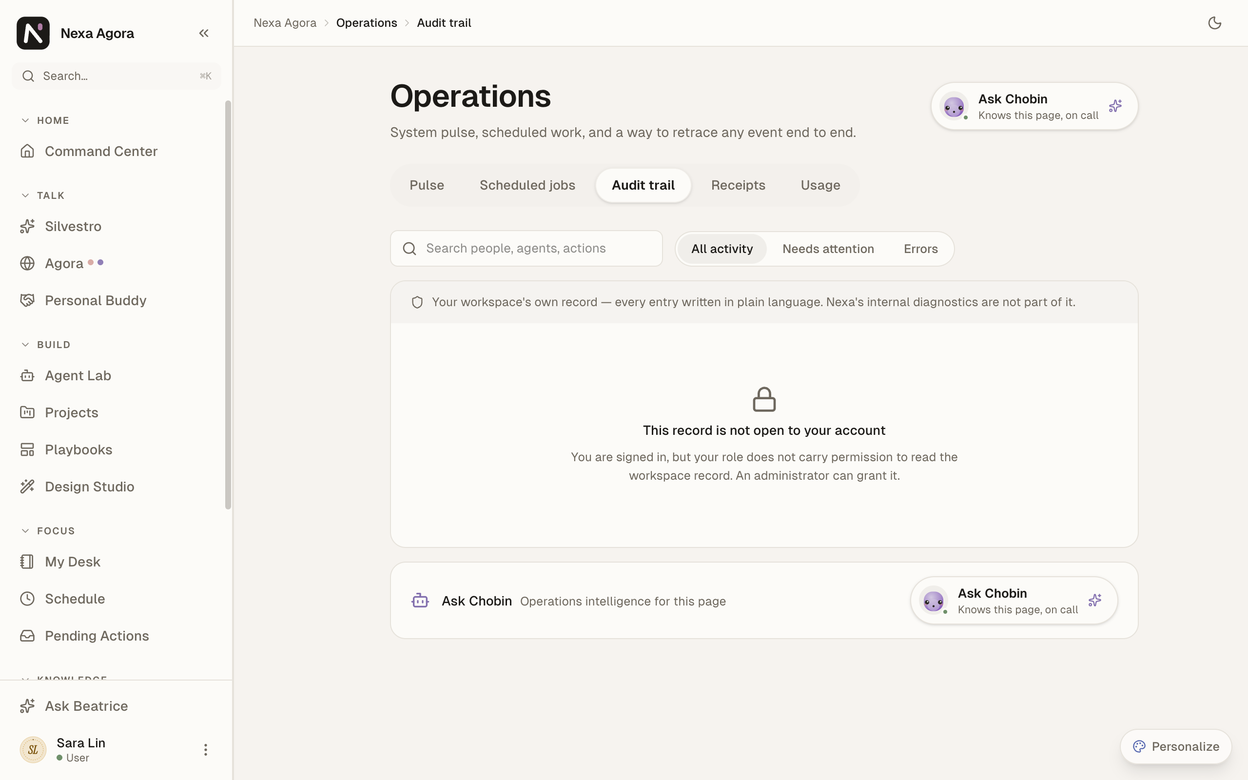 The refusal card for an account without permission to read the workspace record.