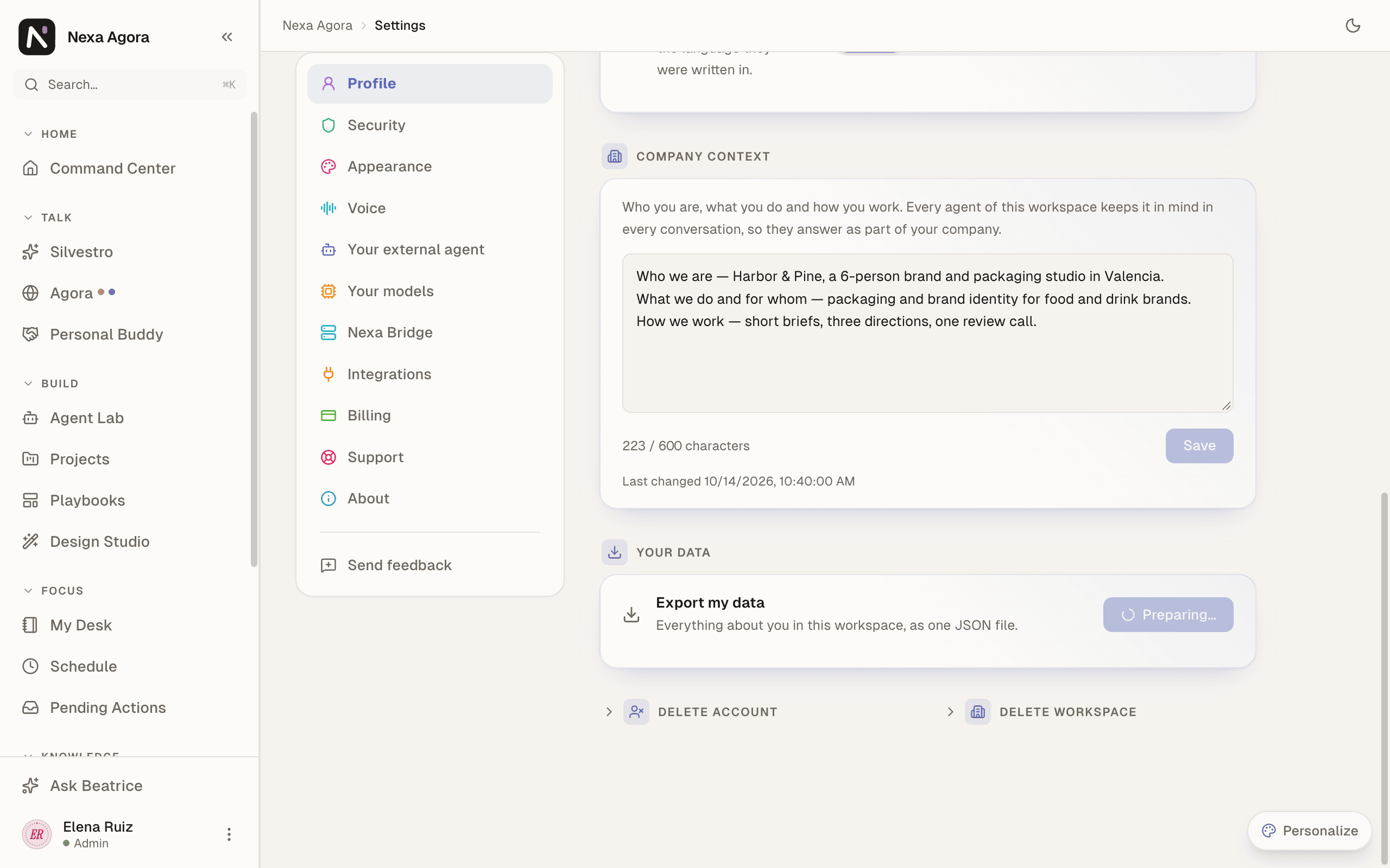 The export in progress, with the button reading Preparing….