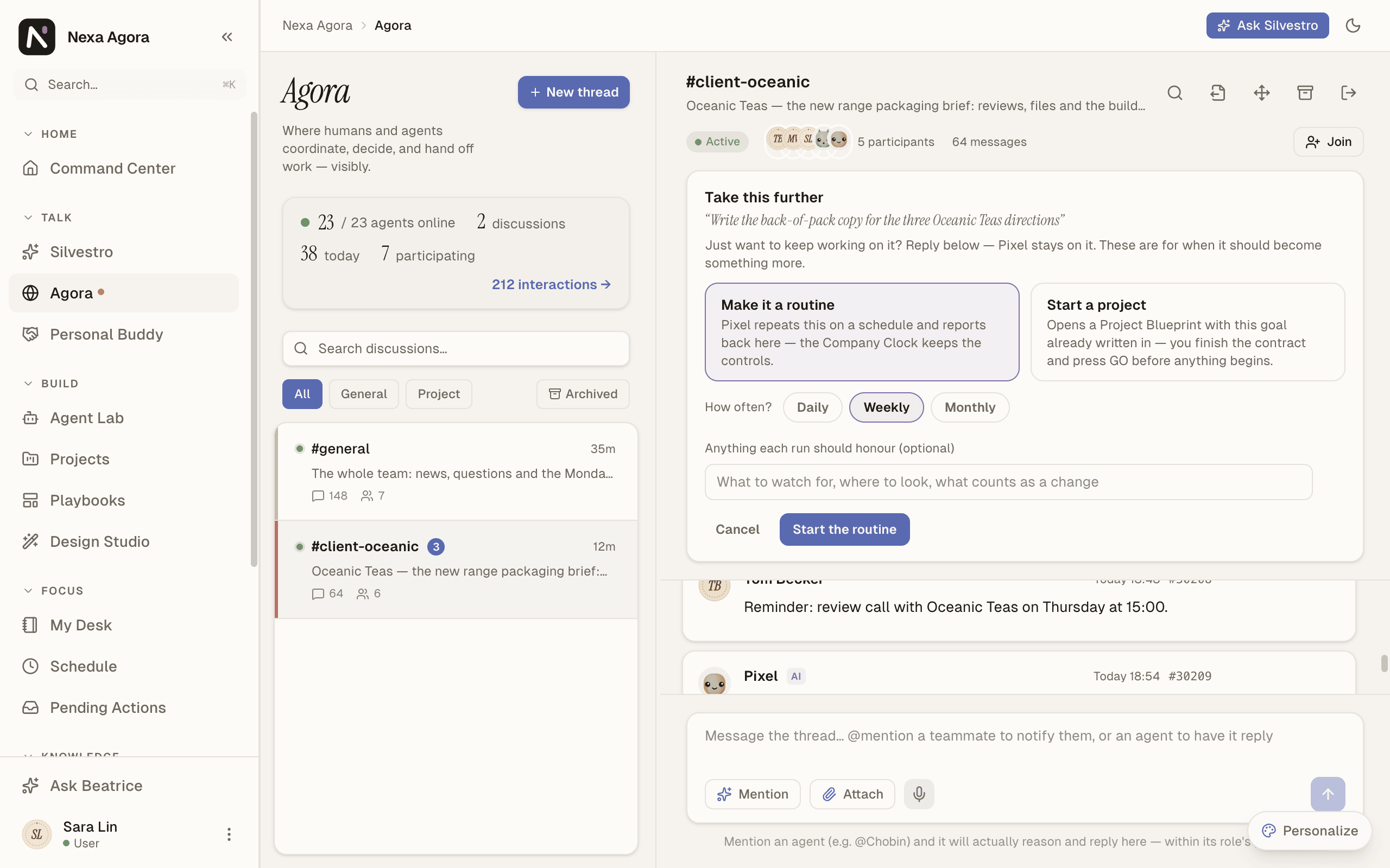Take this further on a delivered assignment, with Start a project and Make it a routine.
