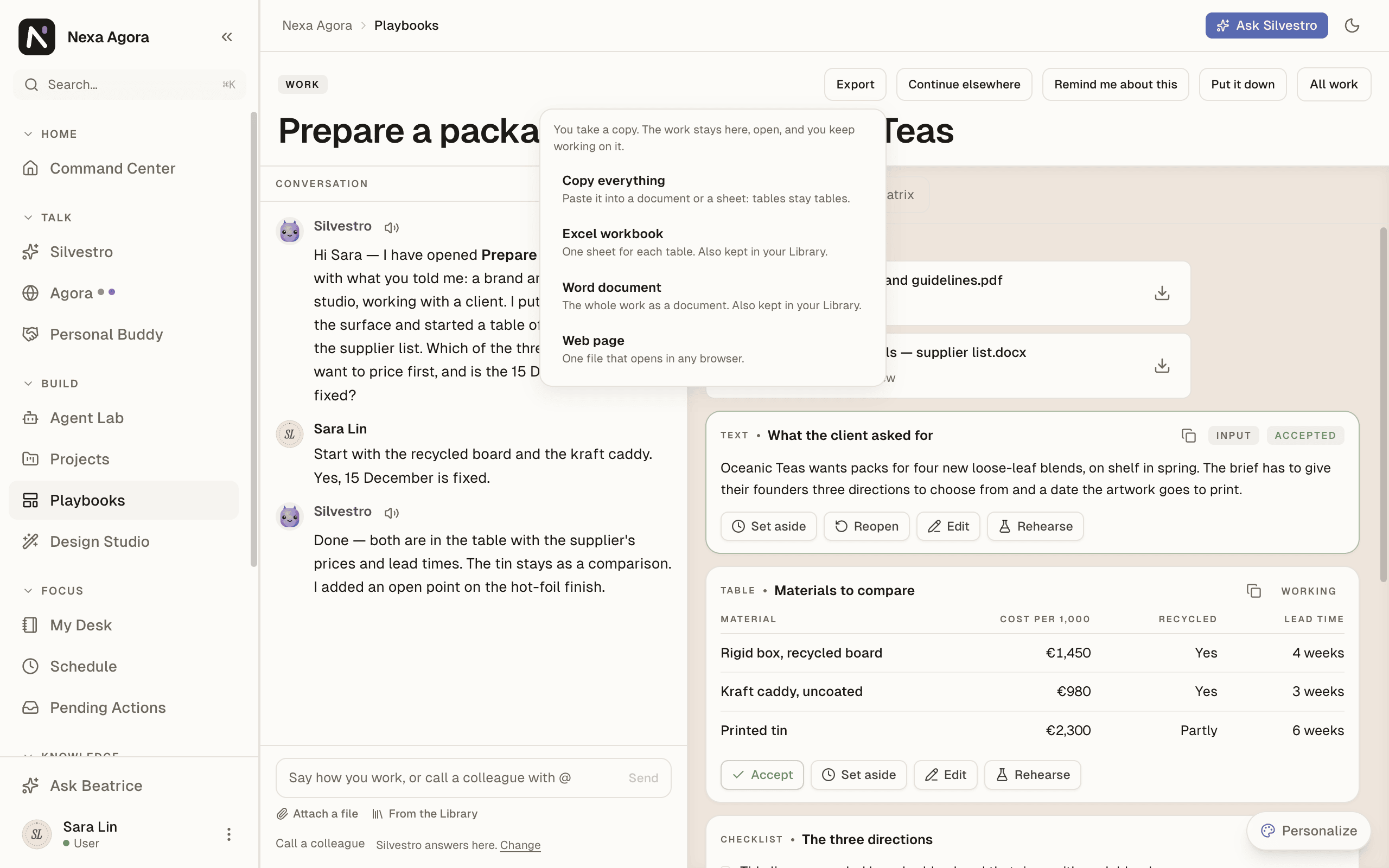The Export menu.