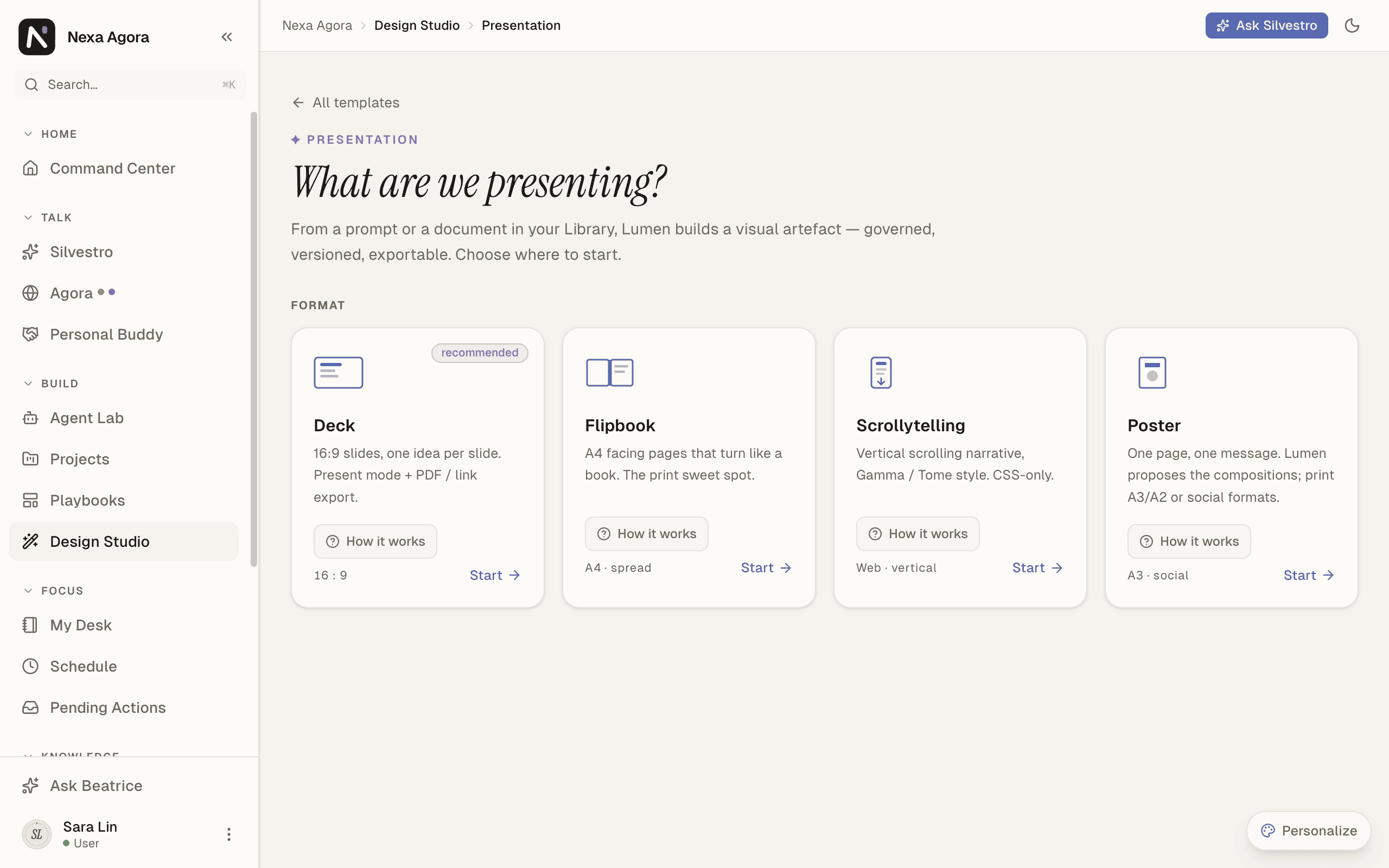 The Presentation format picker.