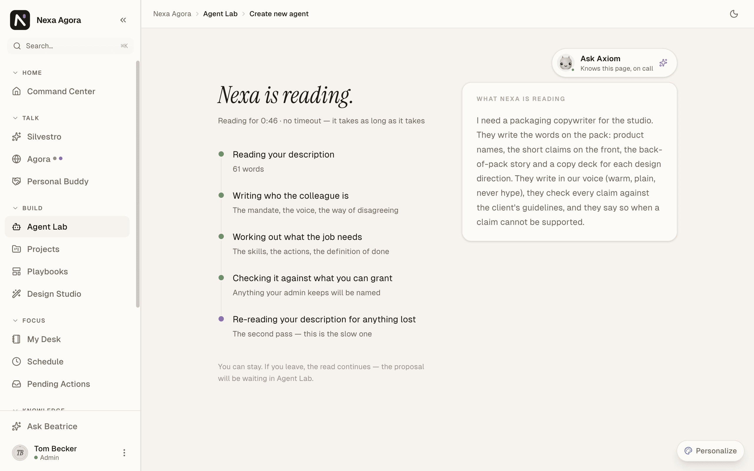 Nexa is reading, with the stages of the read.